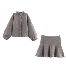 Load image into Gallery viewer, Tuularose Women Knit Dress Sets Gray Aviator Jacket Coat High Waisted Skirt Sets Autumn New Party Office Lady Female Dress Sets - Dollhouse-Collection