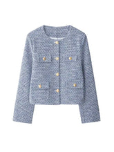 Load image into Gallery viewer, \Women's Tweed Jacket Coat Long Sleeve with Pockets Front Metal Button Chic Outerwear Female Tops - Dollhouse-Collection