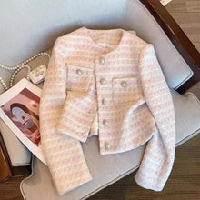 Load image into Gallery viewer, Spring Autumn Elegant Loose-Fit Tweed Style Jacket Women's New Pearl Button Cardigan Fashionable Cropped Top - Dollhouse-Collection