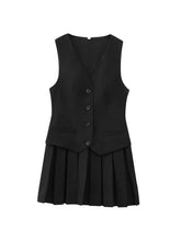Load image into Gallery viewer, Women's V-Neck Sleeveless Pleated Mini Dress Fashion Front Button Female Vestidos Mujer - Dollhouse-Collection