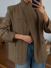Load image into Gallery viewer, Elegant Stripe Blazer Women Loose Full Sleeve Stand Collar Single Breasted Coats Female 2026 Fashion Spring Outwear Lady - Dollhouse-Collection