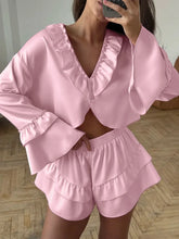 Load image into Gallery viewer, Autumn Ladies Nightwear Suit V-Neck Pajamas Long Sleeve Sleepwear Crop Top Nightgown Shorts Casual Female Nightie Set - Dollhouse-Collection