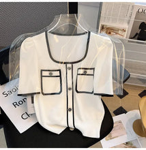Load image into Gallery viewer, Summer Sweater Women's Knit T-shirt Casual Short Sleeve Woman Clothes Versatile Square Collar Lady Pullover Knitwear Tops Jumper - Dollhouse-Collection