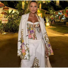 Load image into Gallery viewer, Women's Floral Print Three Piece Set Blazer Corset Top Wide Leg Pant 2026 Spring Lady Casual Daily Vacation Party Fashion Outfit - Dollhouse-Collection