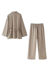 Load image into Gallery viewer, HH Women Loose Wide Leg Pant Set Fashion Lapel V Neck Long Sleeve Thin Blazer Coat With Belt 2024 Summer Ladies Solid Suit - Dollhouse-Collection