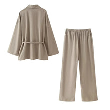 Load image into Gallery viewer, HH Women Loose Wide Leg Pant Set Fashion Lapel V Neck Long Sleeve Thin Blazer Coat With Belt 2024 Summer Ladies Solid Suit - Dollhouse-Collection