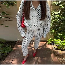 Load image into Gallery viewer, Polka Dot Print Shorts Coats Suits Women Loose High Neck Long Sleeves Zipper Drawstring Sets Female 2025 Autumn New Chic Set - Dollhouse-Collection