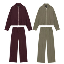 Load image into Gallery viewer, Women's Casual Sport Long Pants Sets Or Female Spring Autumn Long-Sleeve Loose Simple Pilot Jacket Or Lady Wide-Leg Trousers - Dollhouse-Collection