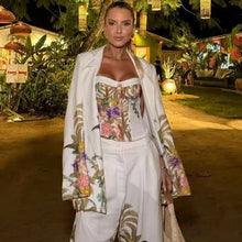 Load image into Gallery viewer, Women's Floral Print Three Piece Set Blazer Corset Top Wide Leg Pant 2026 Spring Lady Casual Daily Vacation Party Fashion Outfit - Dollhouse-Collection