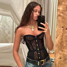 Load image into Gallery viewer, Sexy Slim Fit Corset Lace Hollow Out Sleeveless Strapless Top Lace Up Slim Fit Tops 2026 Summer Women Street Trendy Vest - Dollhouse-Collection