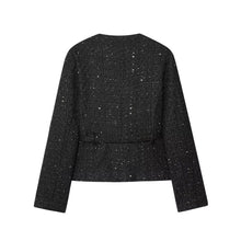 Load image into Gallery viewer, HH Autumn Office Lady Commuting Sequin Blazer O Neck Single Breasted Long Sleeves Belted With Buttons Women's Fashion Coats - Dollhouse-Collection