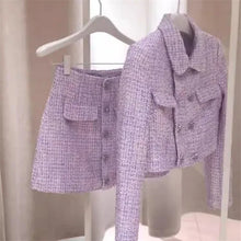 Load image into Gallery viewer, New Luxury High End Tweed Women's Two Pieces Set Elegant Lapel Double Breasted Slim Short Coat + Mini Skirt Fashion Suit - Dollhouse-Collection