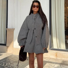 Load image into Gallery viewer, Tuularose Women Knit Dress Sets Gray Aviator Jacket Coat High Waisted Skirt Sets Autumn New Party Office Lady Female Dress Sets - Dollhouse-Collection