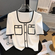 Load image into Gallery viewer, Summer Sweater Women's Knit T-shirt Casual Short Sleeve Woman Clothes Versatile Square Collar Lady Pullover Knitwear Tops Jumper - Dollhouse-Collection