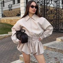 Load image into Gallery viewer, Tuularose Women's 2 Piece Fashion Lapel Zip Jacket Pleated Shorts Suit Vintage Streetwear New Party Autumn Female Short Sets - Dollhouse-Collection