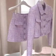 Load image into Gallery viewer, New Luxury High End Tweed Women's Two Pieces Set Elegant Lapel Double Breasted Slim Short Coat + Mini Skirt Fashion Suit - Dollhouse-Collection