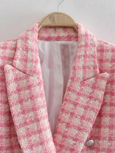 Load image into Gallery viewer, Pink Check Tweed Blazer for Women, Retro Button, Long Sleeve, Pocket, Elegant Jacket, Fashion Top, Designer, 2024 - Dollhouse-Collection