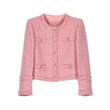 Load image into Gallery viewer, Exquisite elegant fashionable small fragrance style socialite's coarse tweed pink round neck anti-aging jacket - Dollhouse-Collection