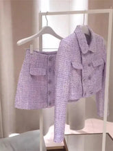 Load image into Gallery viewer, New Luxury High End Tweed Women's Two Pieces Set Elegant Lapel Double Breasted Slim Short Coat + Mini Skirt Fashion Suit - Dollhouse-Collection