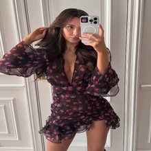 Load image into Gallery viewer, The Noir Floral Ruffle Mini Dress - Dollhouse-Collection