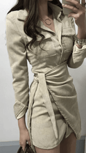 Load image into Gallery viewer, Camelia Corduroy Shirt Dress Beige -  Dollhouse-Collection
