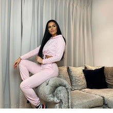 Load image into Gallery viewer, Drawstring Detail Cropped Hoodie & Jogging Trousers Set Pink Coord Dollhouse-Collection