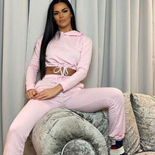 Load image into Gallery viewer, Drawstring Detail Cropped Hoodie & Jogging Trousers Set Pink Coord Dollhouse-Collection