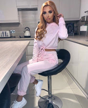 Load image into Gallery viewer, Drawstring Detail Cropped Hoodie & Jogging Trousers Set Pink - Dollhouse-Collection