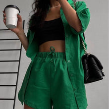 Load image into Gallery viewer, Emerald green shirt and short coord set Dollhouse-Collection
