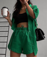 Load image into Gallery viewer, Emerald green shirt and short coord set Dollhouse-Collection