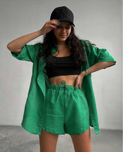Load image into Gallery viewer, Emerald green shirt and short coord set Dollhouse-Collection