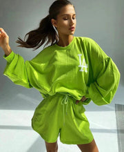 Load image into Gallery viewer, La La Sweatshirt and short set in green Dollhouse-Collection