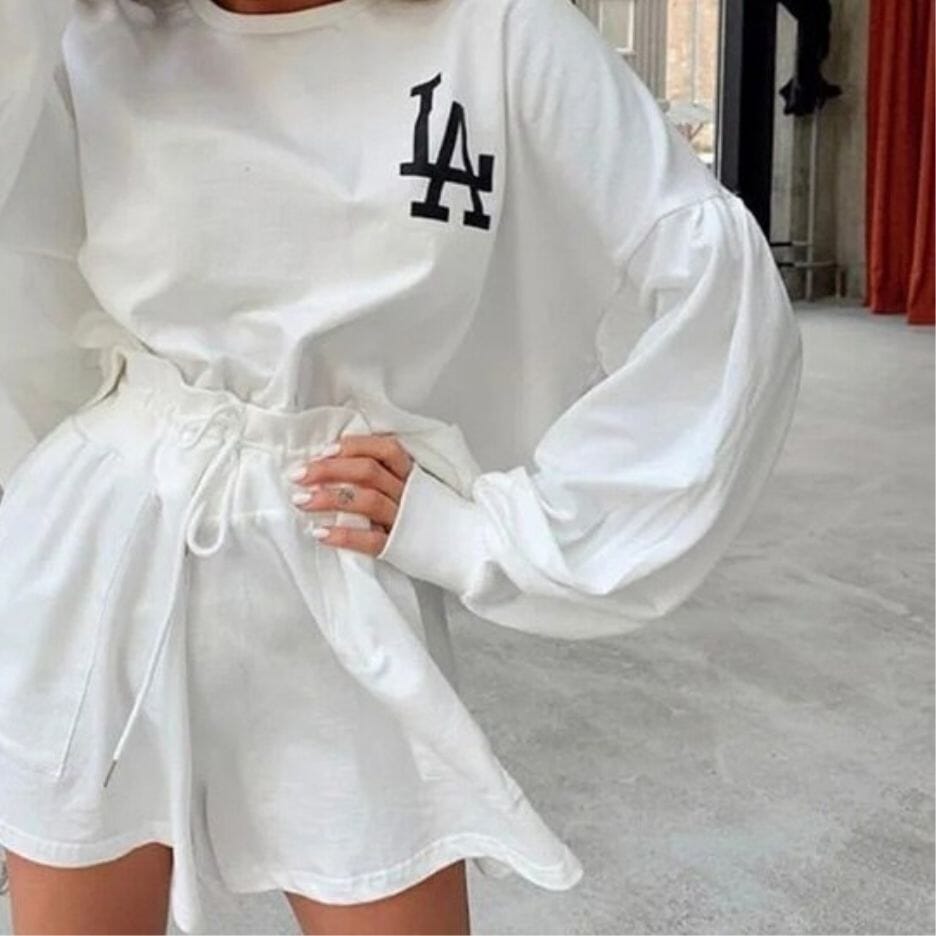 La La sweatshirt and shorts set in white Dollhouse Collection