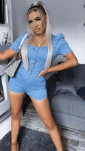 Load image into Gallery viewer, Light Blue Denim Button Up Front Puff Sleeve Playsuit - Dollhouse-Collection