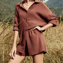 Load image into Gallery viewer, Olivia Blouse and short Coord in Coffee Dollhouse-Collection