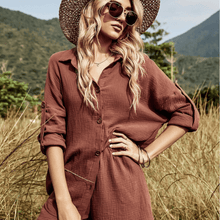 Load image into Gallery viewer, Olivia Blouse and short Coord in Coffee Dollhouse-Collection