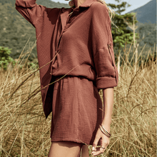 Load image into Gallery viewer, Olivia Blouse and short Coord in Coffee Dollhouse-Collection