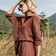 Load image into Gallery viewer, Olivia Blouse and short Coord in Coffee Dollhouse-Collection