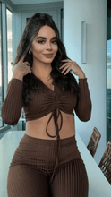Load image into Gallery viewer, Rib knit tie front lounge set brown - Dollhouse-Collection