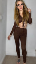 Load image into Gallery viewer, Rib knit tie front lounge set brown - Dollhouse-Collection