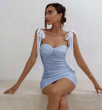 Load image into Gallery viewer, Ribbon Tie Shoulder Dress Blue Dollhouse-Collection S