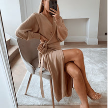 Load image into Gallery viewer, Victoria wrap dress in camel Dollhouse-Collection