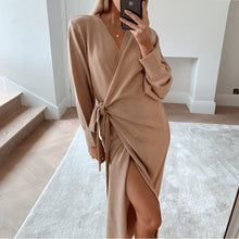 Load image into Gallery viewer, Victoria wrap dress in camel Dollhouse-Collection