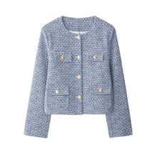 Load image into Gallery viewer, \Women's Tweed Jacket Coat Long Sleeve with Pockets Front Metal Button Chic Outerwear Female Tops -  Dollhouse-Collection
