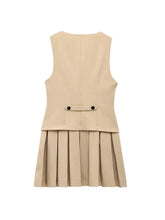 Load image into Gallery viewer, Women's V-Neck Sleeveless Pleated Mini Dress Fashion Front Button Female Vestidos Mujer -  Dollhouse-Collection
