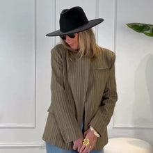 Load image into Gallery viewer, Elegant Stripe Blazer Women Loose Full Sleeve Stand Collar Single Breasted Coats Female 2026 Fashion Spring Outwear Lady -  Dollhouse-Collection
