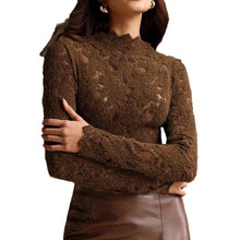 Load image into Gallery viewer, Women Fashion Design T Shirt Plush Jacquard Lace Blouse Base Layer Top Women's Undergarment Y2k Top -  Dollhouse-Collection
