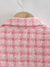 Load image into Gallery viewer, Pink Check Tweed Blazer for Women, Retro Button, Long Sleeve, Pocket, Elegant Jacket, Fashion Top, Designer, 2024 -  Dollhouse-Collection
