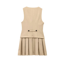 Load image into Gallery viewer, Women's V-Neck Sleeveless Pleated Mini Dress Fashion Front Button Female Vestidos Mujer -  Dollhouse-Collection
