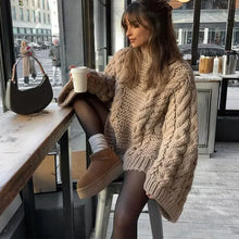 Load image into Gallery viewer, Fashion Knitted Women Sweater Loose High Neck Long Sleeve Sweater Female 2026 Autumn Winter Oversized Lady Pullovers Outwear -  Dollhouse-Collection
